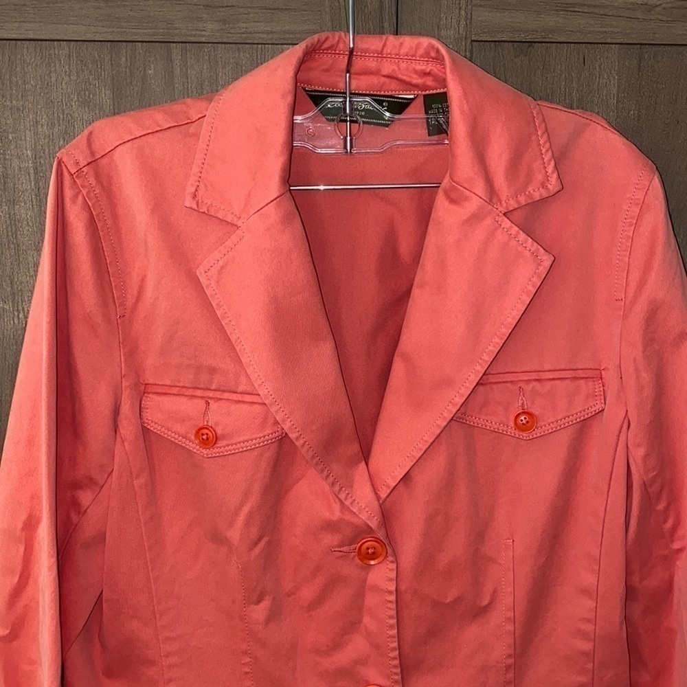 EDDIE Bauer 100% Cotton Button-up Light Coral Salmon Jacket Women’s Size 6 - Picture 2 of 12